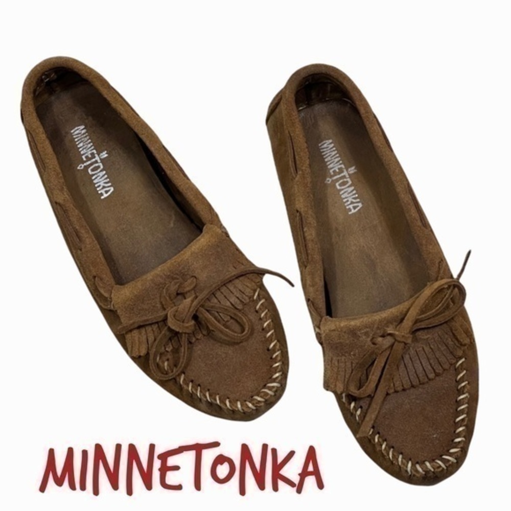 Minnetonka size 8 brown suede leather Kilty Driver Moccasin